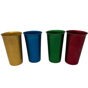 4 Royal Sealy Japan Aluminum Tumbler Cups Jewel Tones Gold Blue Green Red Vintag